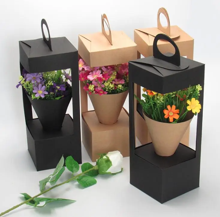 

Flowers Packaging Gift Boxes Floral Gift Bag lighthouse design Creative folding floral Packing Box Black/Brown SN1100