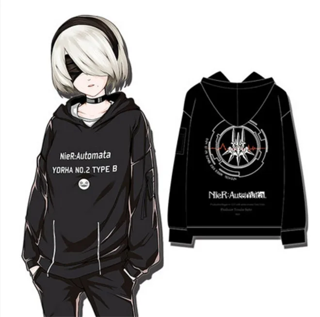 Костюм для косплея NieR Automata YoRHa No.2, тип B, черный пуловер из 100% хлопка с капюшоном
Костюм для косплея NieR Automata YoRHa No.2, тип B, черный пуловер из 100% хлопка с капюшоном