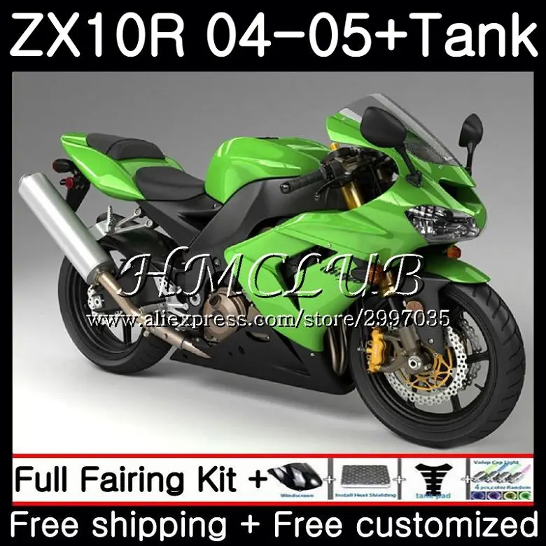 Завод тела зеленый + майка для KAWASAKI NINJA ZX1000 C ZX 10 R 10R 2004 2005 60HC. 2 ZX1000C ZX10R 04 05