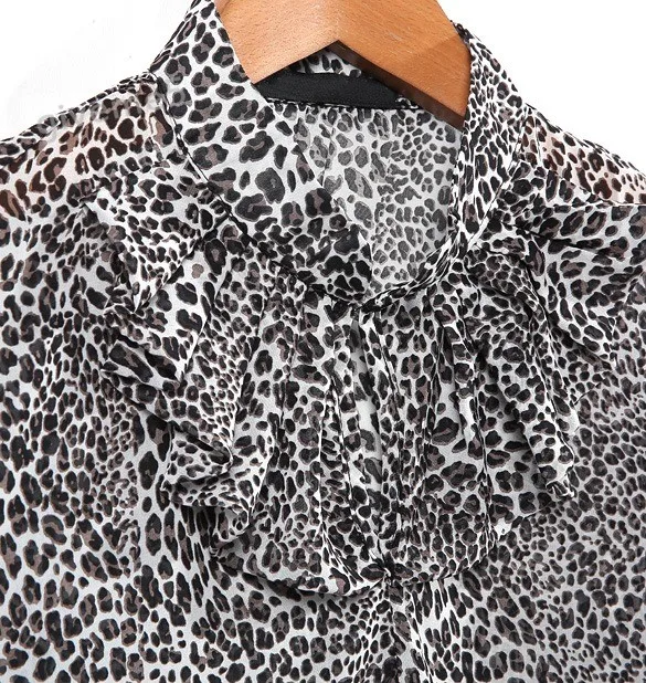 blusas femininas 2015 Fashion shirt Lady Women Leopard New Summer Chiffon Flounced Short Sleeve Print Tops 29 |