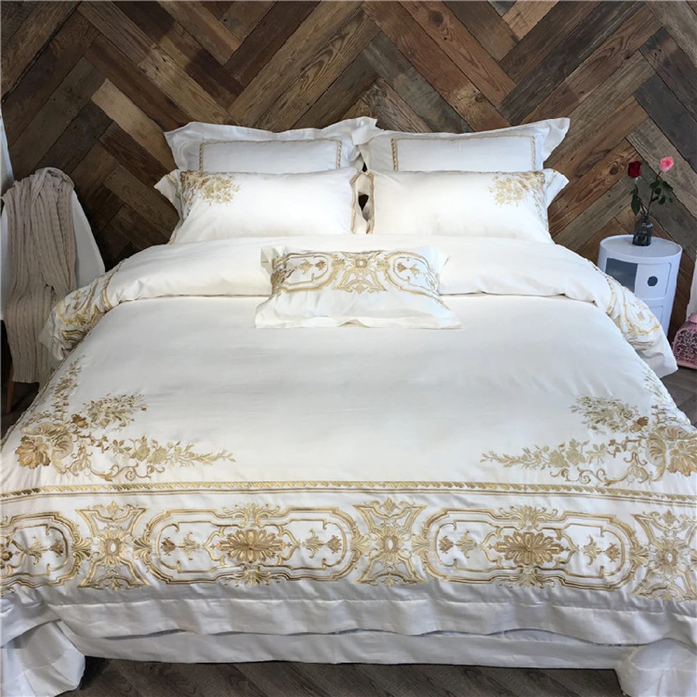 4pcs Cream White golden Luxury 100S Egyptian cotton Royal Bedding sets Queen King size Duvet cover Bed sheet set Pillowcase 4pc
4pcs Cream White golden Luxury 100S Egyptian cotton Royal Bedding sets Queen King size Duvet cover Bed sheet set Pillowcase 4pc