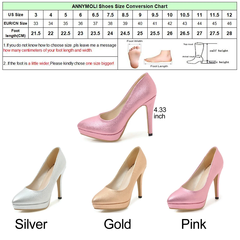 ANNYMOLI Women Pumps Platform High Heels Shoes Bling Thin Heels Bridal Wedding Shoes 2018 New Ladies Party Shoes Pink Size 33-43