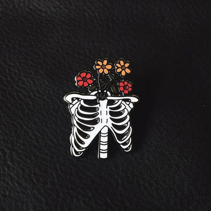 Цветочный скелет булавка на лацкан ребра с цветами брошь значок анатомии
