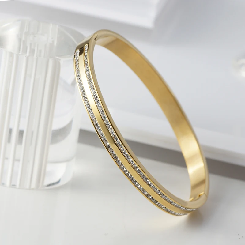 Luxury Cubic Zirconia Crystal Open Cuff Bangles Bracelets for Women Stainless Steel Gold Color Wedding Brand Jewelry
Luxury Cubic Zirconia Crystal Open Cuff Bangles Bracelets for Women Stainless Steel Gold Color Wedding Brand Jewelry