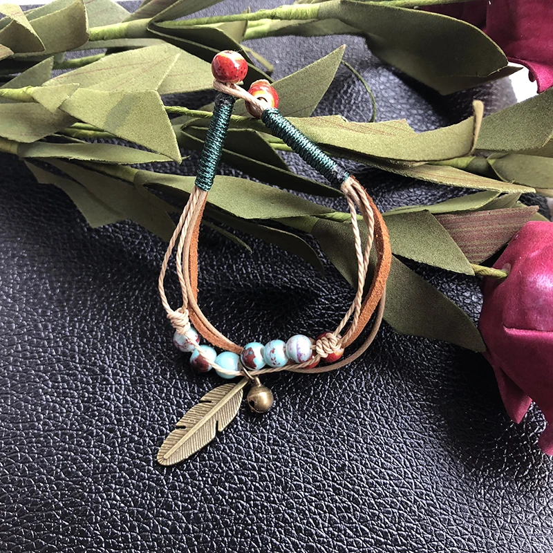 Фото Женский браслет с перьями регулируемый ручной работы в - купить