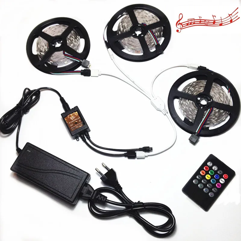 Music Remote 15M 10M 5M SMD 3528 RGB 270Leds LED Flexible Strip Light and music controller and 12V Power Supply EU US 54leds/m
Music Remote 15M 10M 5M SMD 3528 RGB 270Leds LED Flexible Strip Light and music controller and 12V Power Supply EU US 54leds/m