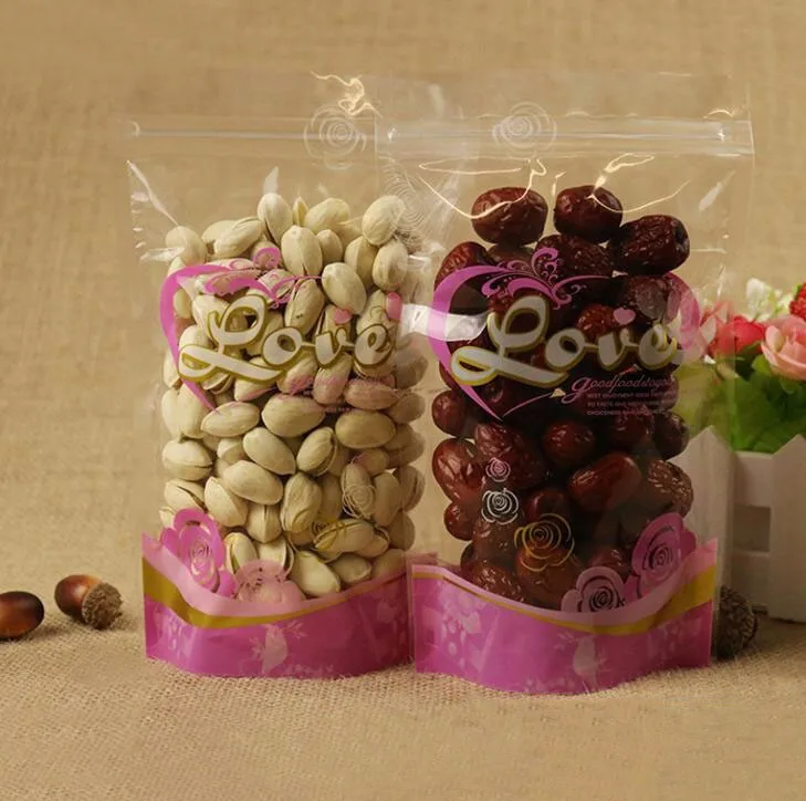 Фото 100 шт. розовых пищевых упаковочных пакетов на молнии прозрачный красивый