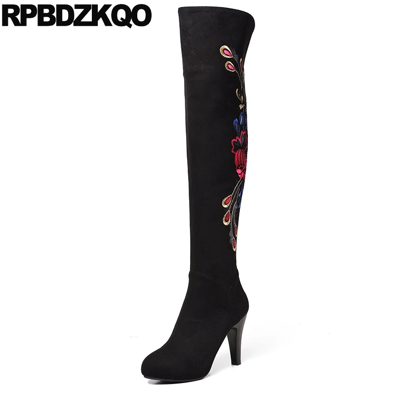 Stiletto Embroidered High Heel Black Over The Knee Embroidery Ladies Shoes Flower Suede Slim Thigh Women Boots Long Extreme
Stiletto Embroidered High Heel Black Over The Knee Embroidery Ladies Shoes Flower Suede Slim Thigh Women Boots Long Extreme