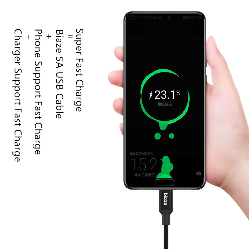 Biaze 5A USB C зарядный кабель Тип передачи данных для быстрой зарядки Xiaomi Mi 8 зарядного