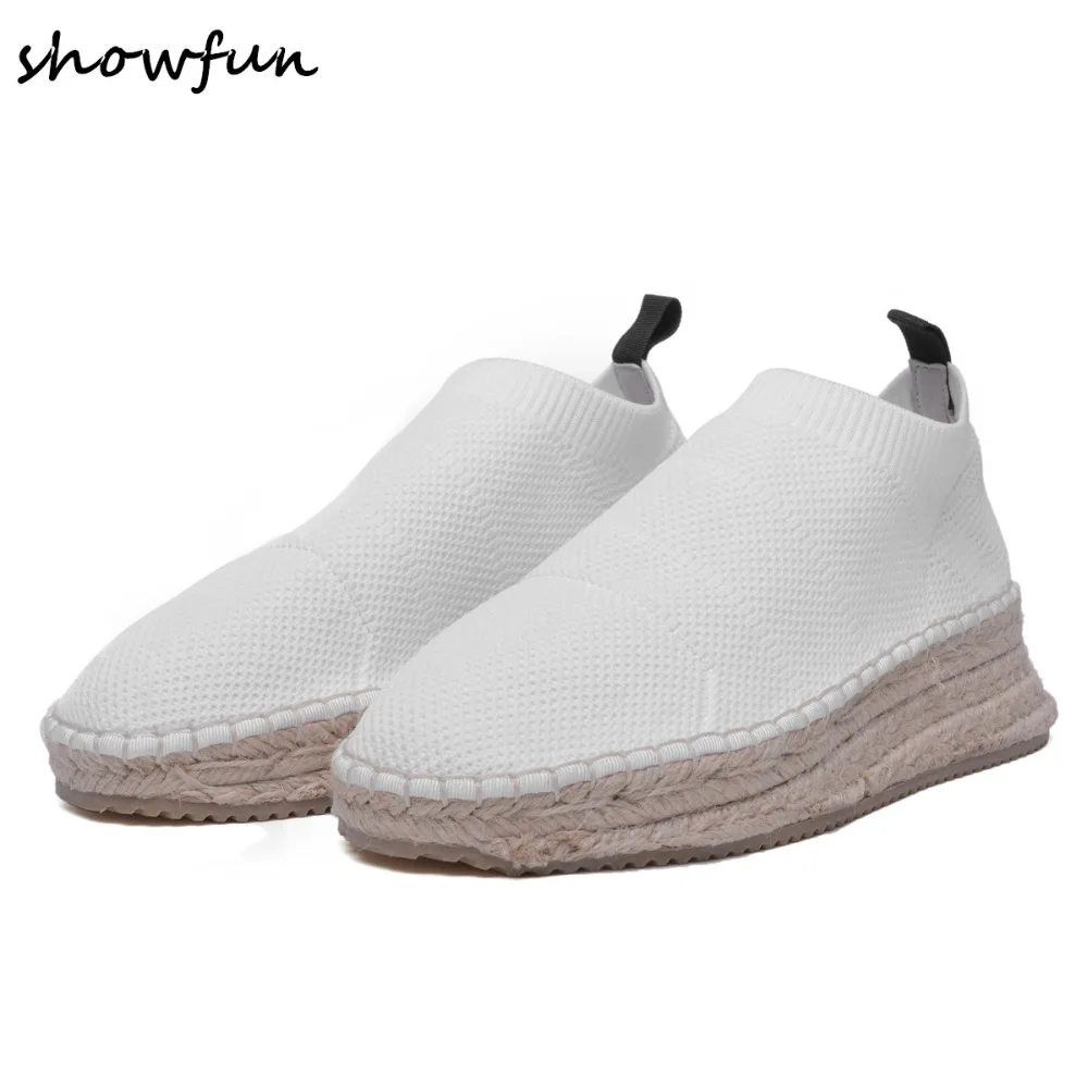 Plus Size 34-41 Women's Stretch Knitting Slip-on Flats Loafers Brand Design Hemp Leisure Comfortable Espadrilles Moccasins Shoes | Обувь