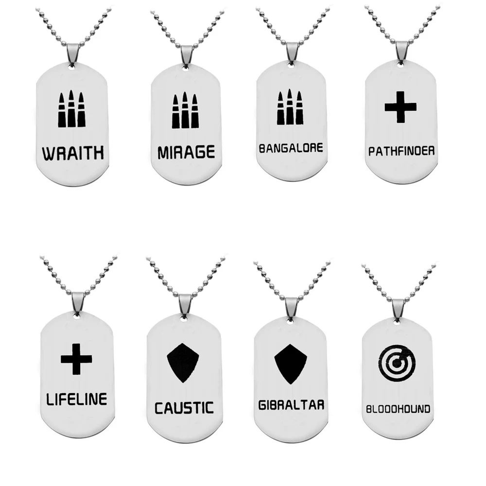 8 Styles Game Apex Legends Necklace Stainless Steel Pendant Dog Tags Fans Gifts 2019 New Men Jewelry Bead Chain Kolye
8 Styles Game Apex Legends Necklace Stainless Steel Pendant Dog Tags Fans Gifts 2019 New Men Jewelry Bead Chain Kolye