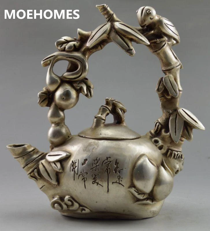 MOEHOMES Asia Collectible Decorated Tibet Silver Carve Bird On Grape Tree home decoration Metal crafts Tea Pot
MOEHOMES Asia Collectible Decorated Tibet Silver Carve Bird On Grape Tree home decoration Metal crafts Tea Pot
