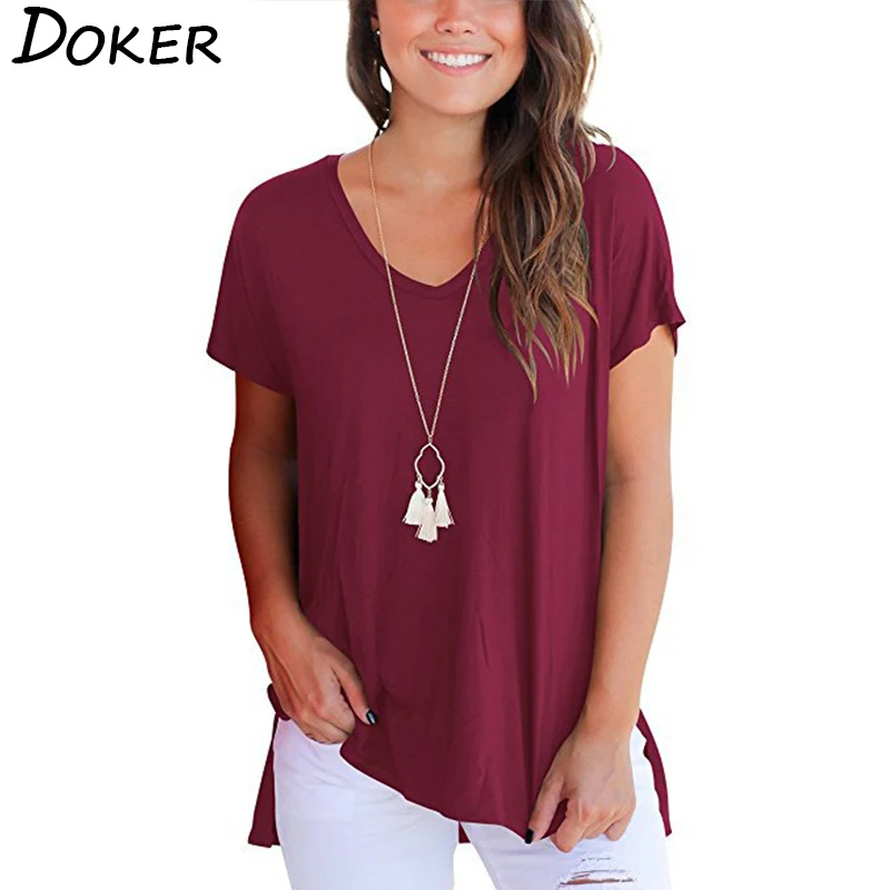 2020 Summer New Plus Size Loose Short Sleeve T Shirt Women Casual V Neck Hem Split Tops Women Loose Tee T-shirt 10 Colors
2020 Summer New Plus Size Loose Short Sleeve T Shirt Women Casual V Neck Hem Split Tops Women Loose Tee T-shirt 10 Colors
