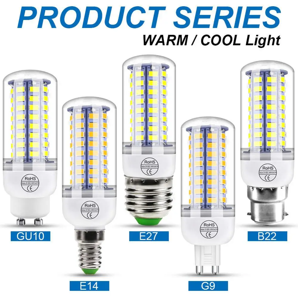 

E27 Corn Bulb GU10 LED Lamp 220V E14 Bombillas G9 LED Bulb B22 3W 5W 7W 9W 12W 15W LED Light 5730 SMD Chandelier Candle Lighting