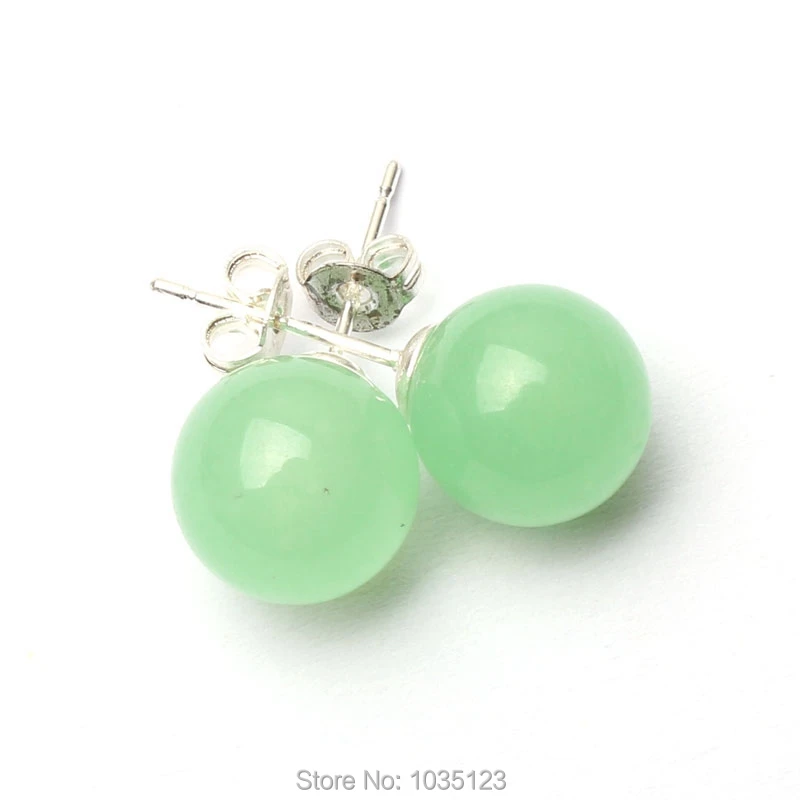 10mm Pretty Smooth Round Shape Light Green Color Stone Sterling Earrings 1 Pair w2823
10mm Pretty Smooth Round Shape Light Green Color Stone Sterling Earrings 1 Pair w2823