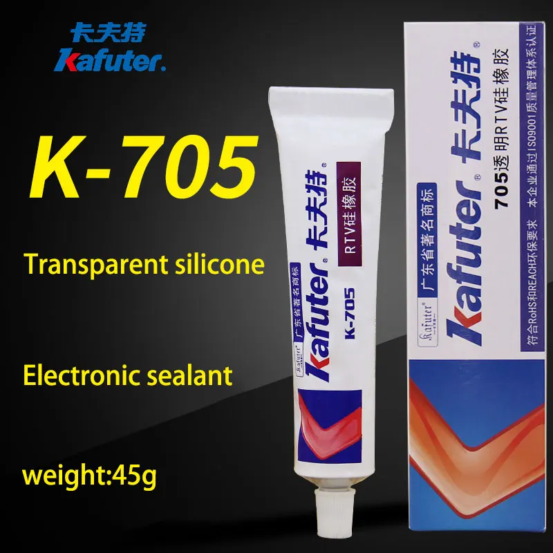 

wholesale 5pcs/lot Genuine Kafuter k-705 RTV Silicone Rubber Electronic Glue Sealant Transparent Organosilicon 45g