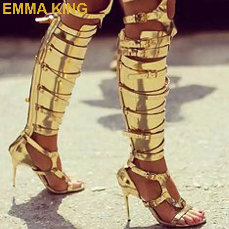 Gold PU Leather Women Sandals Boots Buckle Strap Sexy Over The Knee Stiletto High Heels Boots Open Toe Cutout Summer Shoes Woman
Gold PU Leather Women Sandals Boots Buckle Strap Sexy Over The Knee Stiletto High Heels Boots Open Toe Cutout Summer Shoes Woman