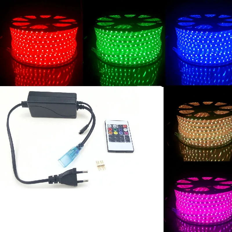 220V RGB LED Strip SMD 5050 IP67 Waterproof AC 220 Volt 60 led/m Diode Flexible Rope Home Garden Decorative Tape
220V RGB LED Strip SMD 5050 IP67 Waterproof AC 220 Volt 60 led/m Diode Flexible Rope Home Garden Decorative Tape