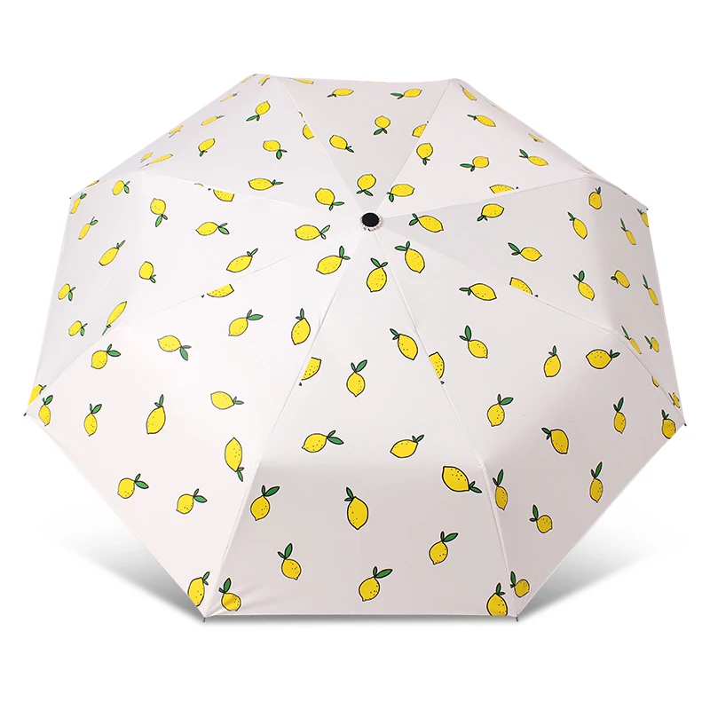 

Banana Lemon Pattern Quality Sunscreen Black Coating Fashion 3 Folding Sun/Rain Stick Umbrella Manual Parasol