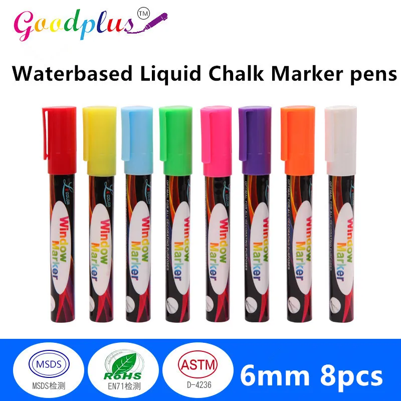 

6MM 8 Colors Markers Erasable Highlighter Fluorescent Liquid Chalk Marker Pen For LED Writing Board 400pcs/lot