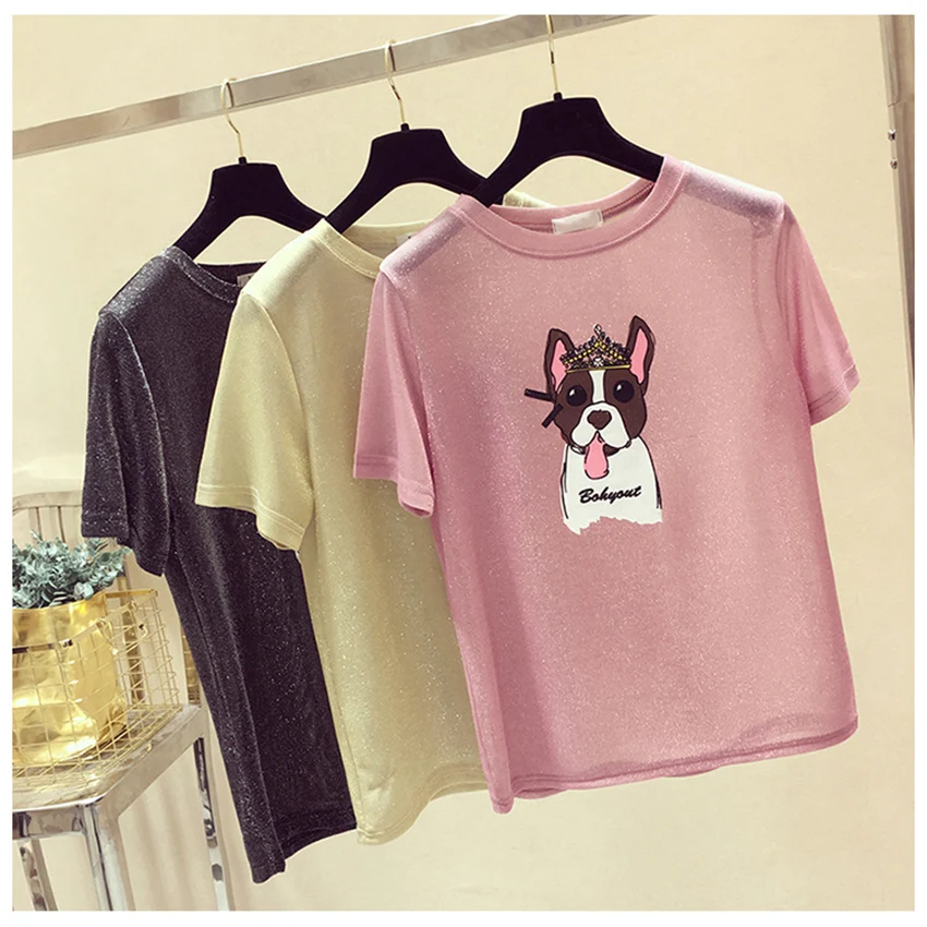Summer Shiny silk T-shirts Women 2018 New Fashion Sweet Print Dog Head T Shirt Casual O-Neck Animal Short Sleeve Tops Tees Mw273
Summer Shiny silk T-shirts Women 2018 New Fashion Sweet Print Dog Head T Shirt Casual O-Neck Animal Short Sleeve Tops Tees Mw273