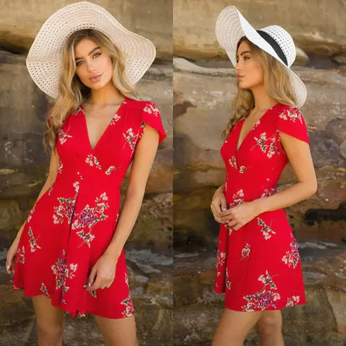 Fashion Summer Women Short Sleeve Dress Casual Floral Print Deep V-Neck Dress Short Mini Dress
Fashion Summer Women Short Sleeve Dress Casual Floral Print Deep V-Neck Dress Short Mini Dress