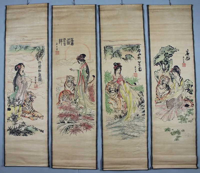 Exquisite Chinese archaize four screen tiger and the beautiful woman Calligraphy and painting
Exquisite Chinese archaize four screen tiger and the beautiful woman Calligraphy and painting