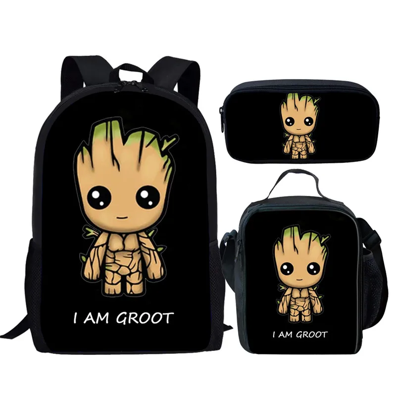 Children School Backpack Teenage Boys Cartoon Groot Bagpack 3pcs/Set Mochilas Kids Cool Bags I Am Daypack | Багаж и сумки