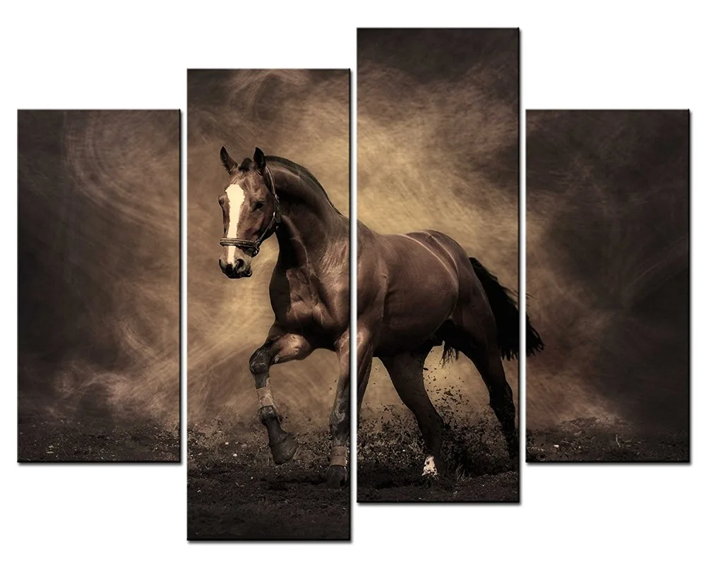 4 panel HD Canvas Prints Home Decor Wall Art Painting brown Running Horse Modern Art 
4 panel HD Canvas Prints Home Decor Wall Art Painting brown Running Horse Modern Art
