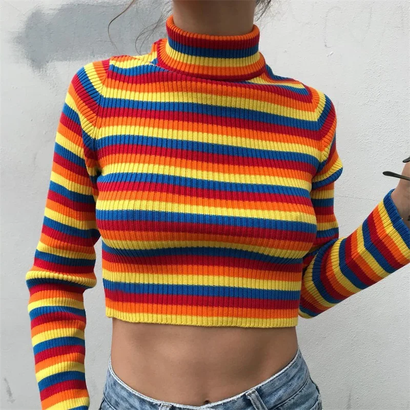 Autumn Winter New Women Turtleneck Sweaters Fashion Stripe Pullovers Female Rainbow Knitted Sweater Slim Tight Pullover Jumpers
Autumn Winter New Women Turtleneck Sweaters Fashion Stripe Pullovers Female Rainbow Knitted Sweater Slim Tight Pullover Jumpers