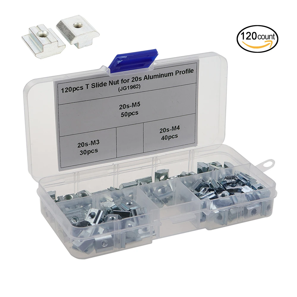 120pcs Aluminum Extrusion Profile 2020 Series T Slot Slide in Nut, T Slot 6mm Drop in Nut Assortment Kits
120pcs Aluminum Extrusion Profile 2020 Series T Slot Slide in Nut, T Slot 6mm Drop in Nut Assortment Kits