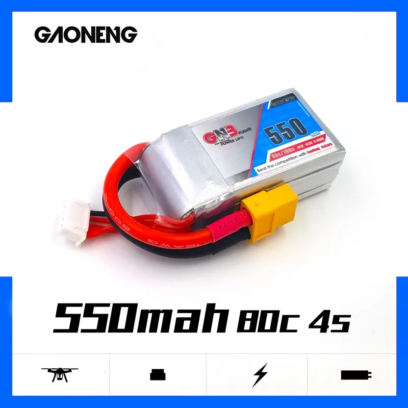 Gaoneng GNB 550mAh 14.8V 4S1P 80C/160C Lipo Battery With XT30 Plug For FPV Racing Drone RC Quadcopter Helicopter parts
Gaoneng GNB 550mAh 14.8V 4S1P 80C/160C Lipo Battery With XT30 Plug For FPV Racing Drone RC Quadcopter Helicopter parts