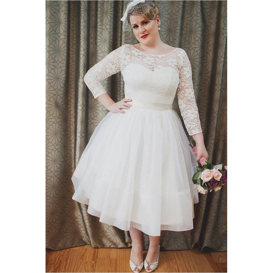 Plus Size A Line Wedding Dresses 2019 New Scoop Neck Tea Length Lace Tull Long Sleeve Formal Wedding Gowns Party Dress
Plus Size A Line Wedding Dresses 2019 New Scoop Neck Tea Length Lace Tull Long Sleeve Formal Wedding Gowns Party Dress