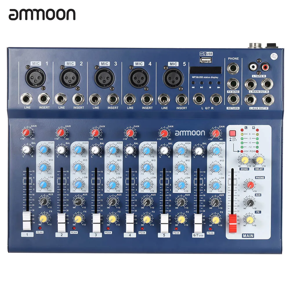 Ammoon F7-USB 7-канальный цифровой линия для микрофона Аудио DJ микшер микшерный пульт с USB Вход 48В Мощность 3 полос эквалайзера
Ammoon F7-USB 7-канальный цифровой линия для микрофона Аудио DJ микшер микшерный пульт с USB Вход 48В Мощность 3 полос эквалайзера