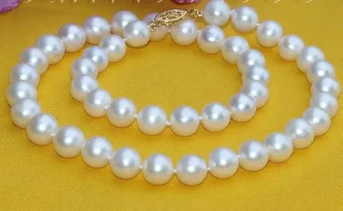 Woman natural Exquisite 10MM WHITE AKOYA SHELL PEARL NECKLACE 18"-jewelryMs. girl Wedding-JewelryMs. girl Wedding-Jewelry
