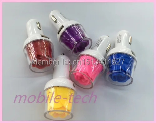 Rose Flower Car Charger Lighting 2 Ports USB With LED Light For iPhone 5/5S/6/6 plus Samsung Note 4 3 S5 S6.cl |