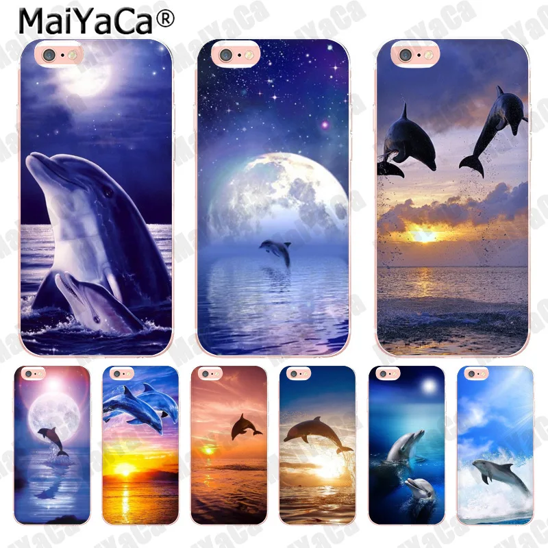Мягкий чехол для телефона MaiYaCa Jumping Dolphin in tne moonlight and sunset ocean Apple iPhone 8 7 6 6S Plus X 5 5S SE 5C 4