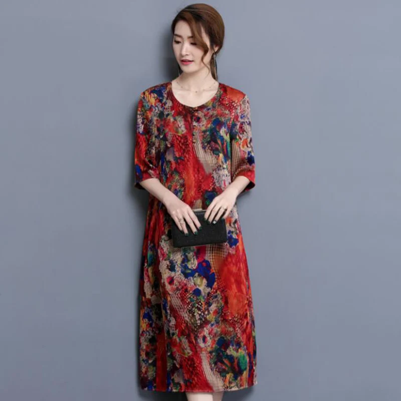 New Summer Vintage A-line Print Dress Plus Size 4XL Elegant Real Silk Dresses Loose O-Neck Fashion Long Dresses RE2401
New Summer Vintage A-line Print Dress Plus Size 4XL Elegant Real Silk Dresses Loose O-Neck Fashion Long Dresses RE2401