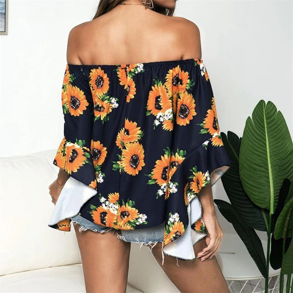 New Fashion Women Chiffon Shoulder 3/4 Bell Flare Sleeve Sunflower Floral Printed Tops Bohemian Shirt
New Fashion Women Chiffon Shoulder 3/4 Bell Flare Sleeve Sunflower Floral Printed Tops Bohemian Shirt