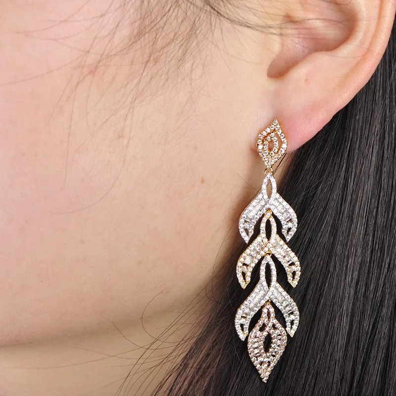 Dazz Luxury Leaves Shape Long Drop Earrings Three Tones Color Rhinestones Copper Jewelry Party Wedding Women Girls Ear Piercings
Dazz Luxury Leaves Shape Long Drop Earrings Three Tones Color Rhinestones Copper Jewelry Party Wedding Women Girls Ear Piercings