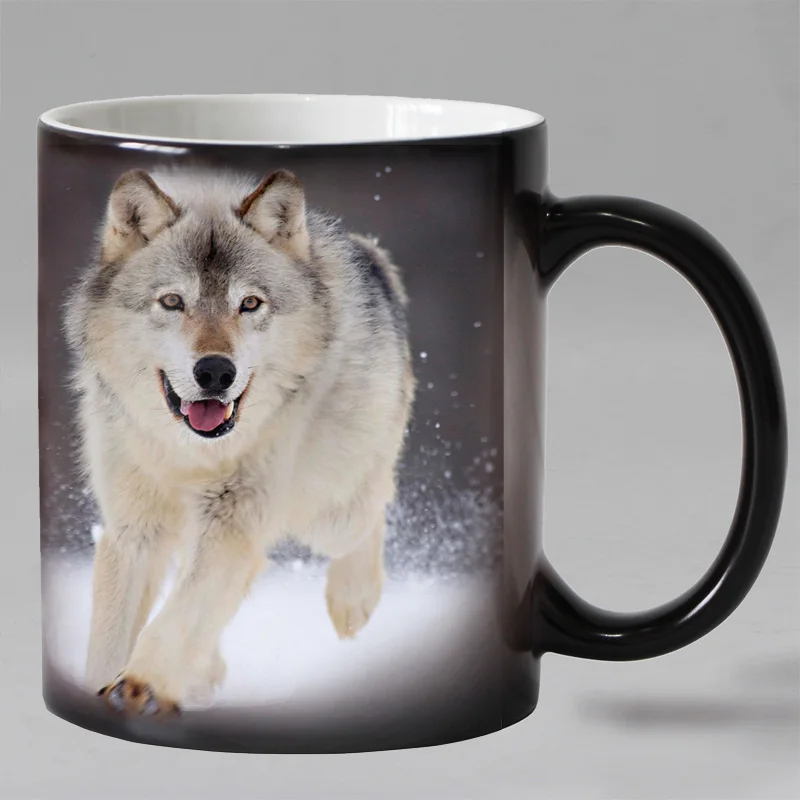 

Funny Wolf Animal Heat Sensitive Coffee Mug Cup Ceramic Magic Color Changing Tea Milk Cups Beer Glass 11OZ