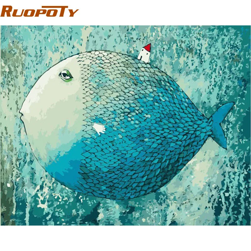 RUOPOTY рамка мультфильм Спящая Рыба DIY живопись от Numebrs ручная роспись масляная