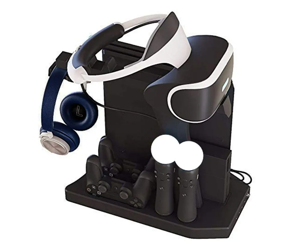 Vertical Stand Showcase PSVR PS4 Pro Slim Charging Display Stand for Playstation 4 PS4 VR, Fan, Cooler, Controller Charger Hub
Vertical Stand Showcase PSVR PS4 Pro Slim Charging Display Stand for Playstation 4 PS4 VR, Fan, Cooler, Controller Charger Hub