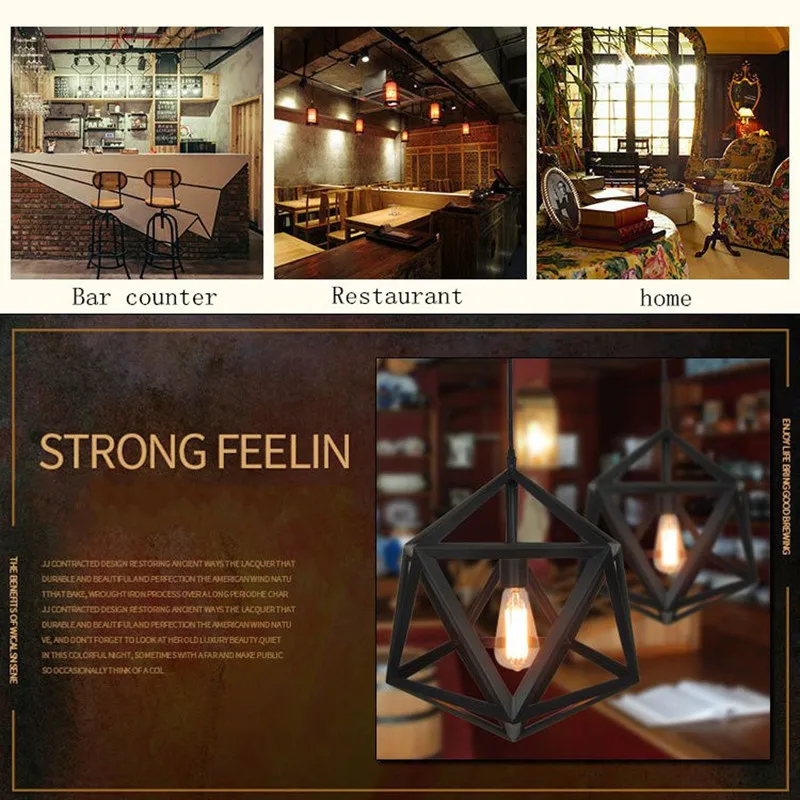 Creative American Vintage Bar Cafe Restaurant Pendant Lamp E27 Iron Retro Industrial Wind Geometric Diamond Pendant light
Creative American Vintage Bar Cafe Restaurant Pendant Lamp E27 Iron Retro Industrial Wind Geometric Diamond Pendant light
