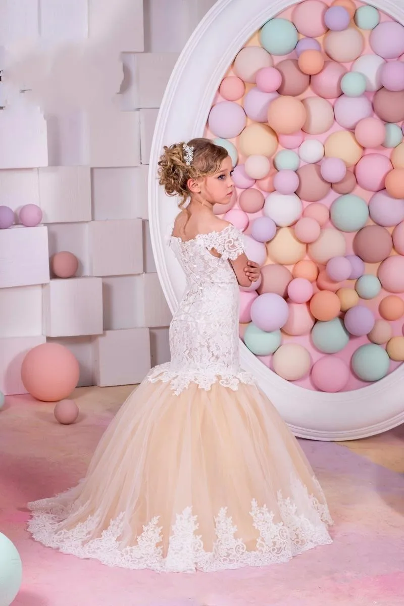 2018 Champange and Ivory Lace Mermaid Flower Girl Dresses for Weddings First Communion Dresses for Girls Kids Party Gowns
2018 Champange and Ivory Lace Mermaid Flower Girl Dresses for Weddings First Communion Dresses for Girls Kids Party Gowns