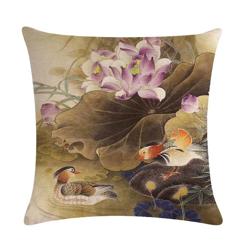 Декоративные подушки в стиле ретро из хлопка и льна с изображением мандарина