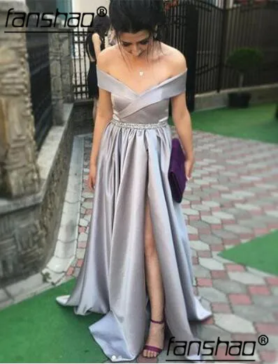 Muslim Evening Dresses Satin Off Shoulder High Slit vestidos de festa Dubai Saudi Arabic Evening Gown Prom Dress
Muslim Evening Dresses Satin Off Shoulder High Slit vestidos de festa Dubai Saudi Arabic Evening Gown Prom Dress