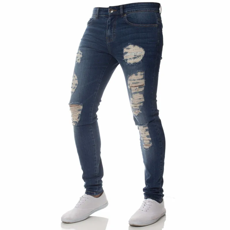 Прямые поставки обтягивающие джинсы для мужчин дизайнер огорчен Стрейчевые