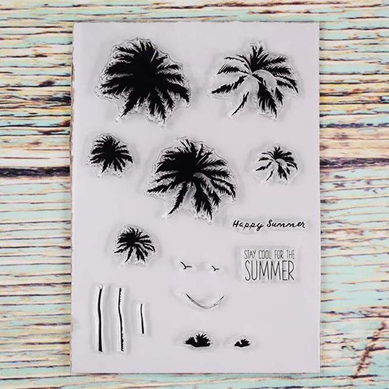Фото Прозрачный штамп с летней пальмой Stay cool для скрапбукинга сделай сам/изготовления
