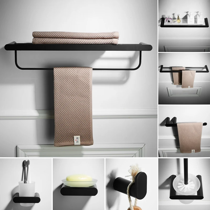 Black glass shelf paper rack robe hook stainless steel bathroom storage set towel rack bathroom hardware bathroom accessories
Black glass shelf paper rack robe hook stainless steel bathroom storage set towel rack bathroom hardware bathroom accessories